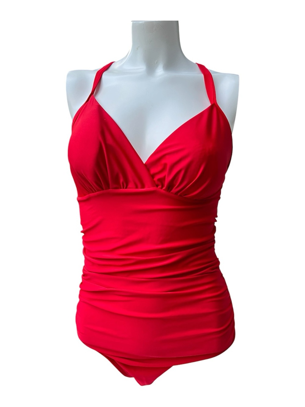 Maxmoda One Piece Red Halter Top V Neck Swimsuit Open Back Women’s S